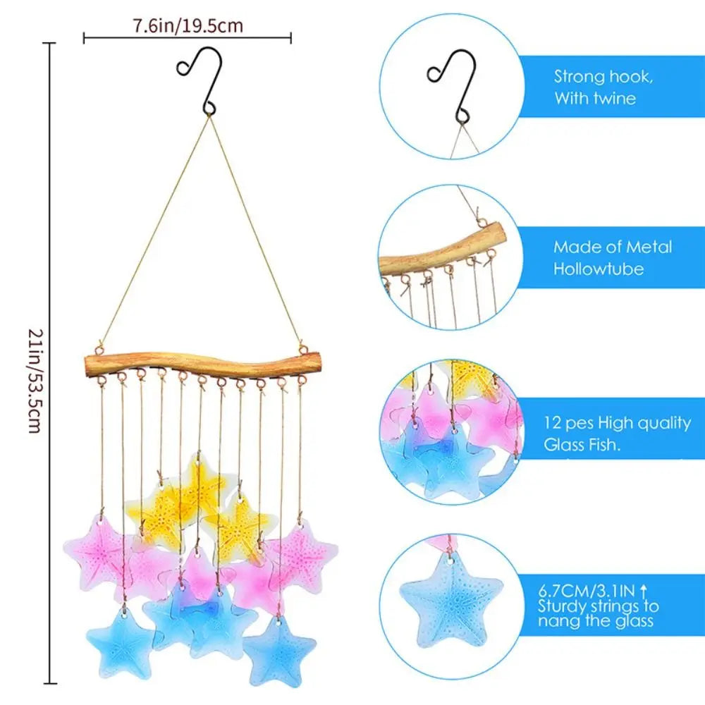 Creative Fish Shaped Wind Chime Shell Crafts Colored Glass Wind Chime Exquisite Iron Art Light Collection Pendant Outdoor