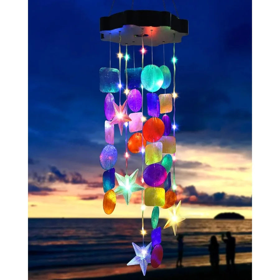 Solar Drative Lights Outdoor Colorful Shells Lights Gifts for Mom Grandma Women Wife Girls Solar Wind Chimes Outside Drative Mo