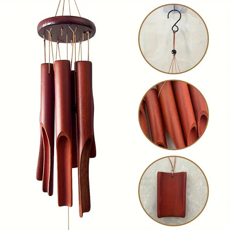 1PCS Natural Bamboo Wind Chime Handmade Garden Patio Christmas Hanging Decor Eco-Friendly Ornament