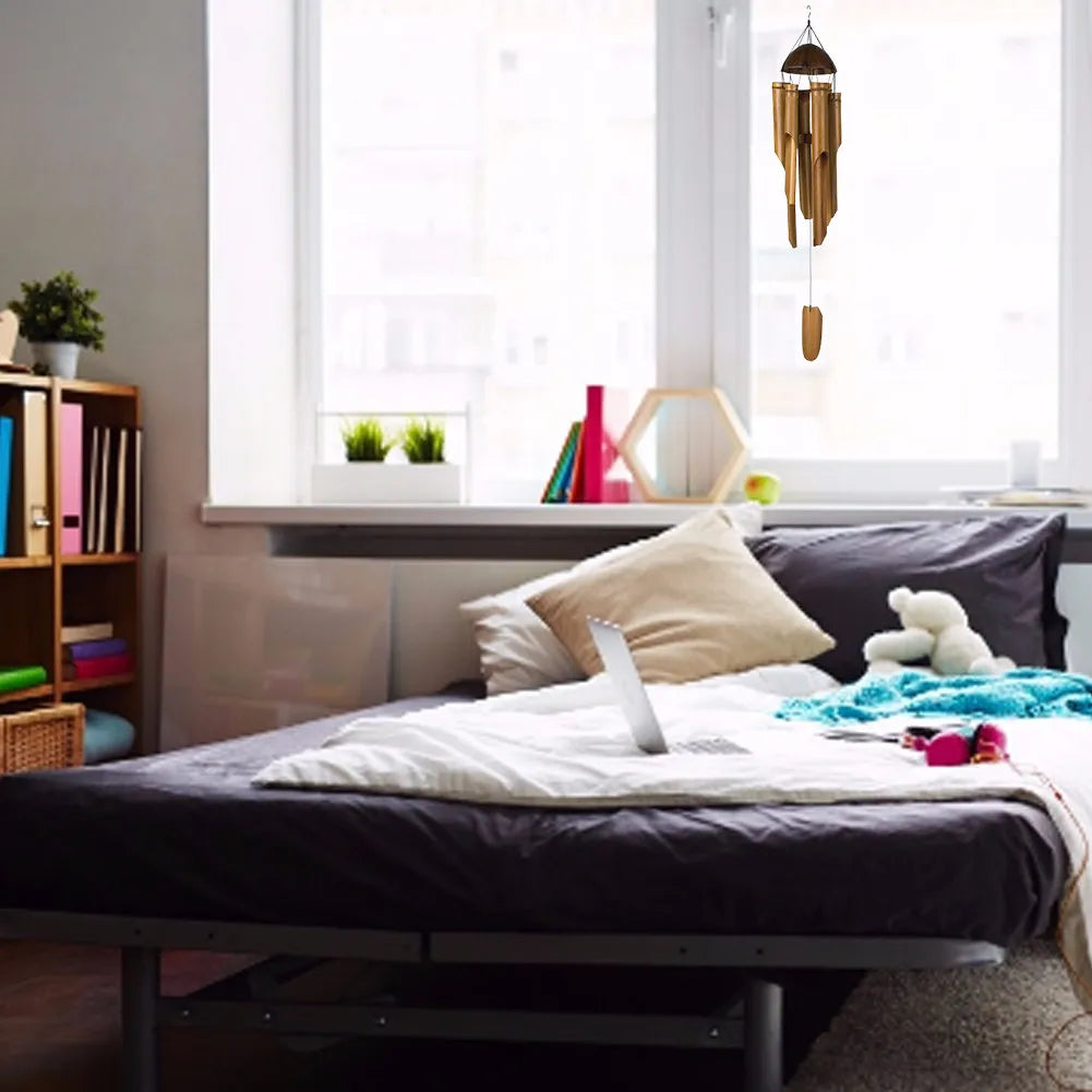 Bamboo Wind Chimes Big Bell Tube Coconut Wood Handmade Indoor and Outdoor Wall Hanging Wind Chime Decorations Gift