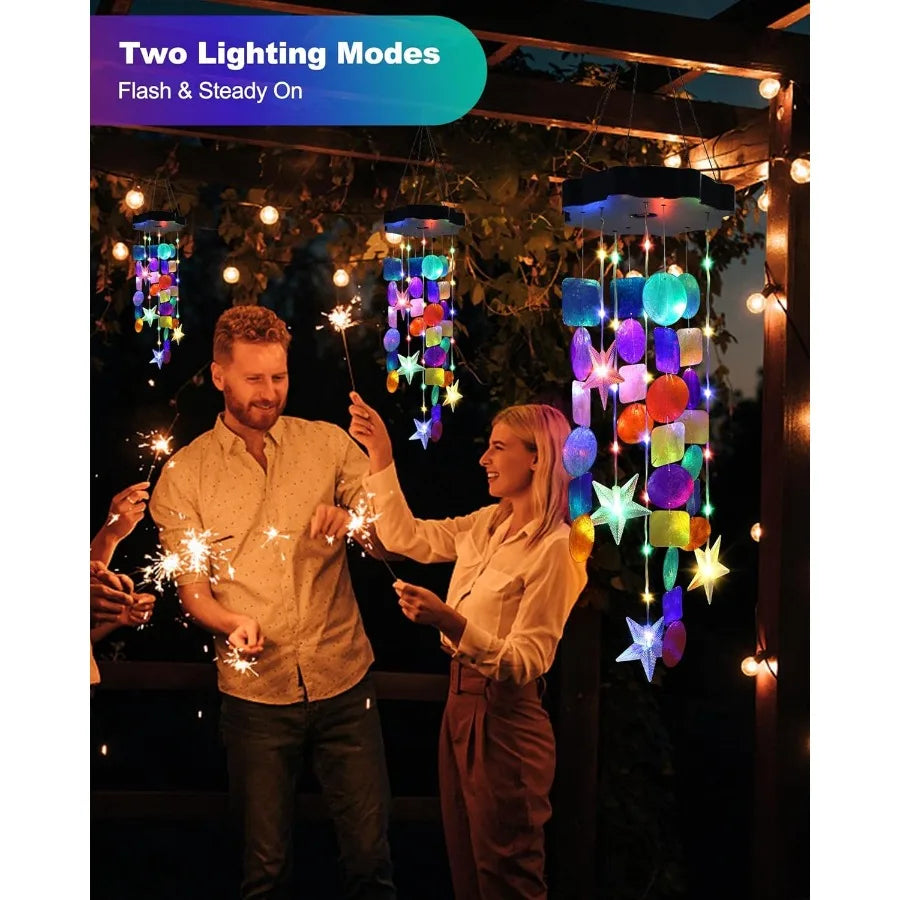 Solar Drative Lights Outdoor Colorful Shells Lights Gifts for Mom Grandma Women Wife Girls Solar Wind Chimes Outside Drative Mo