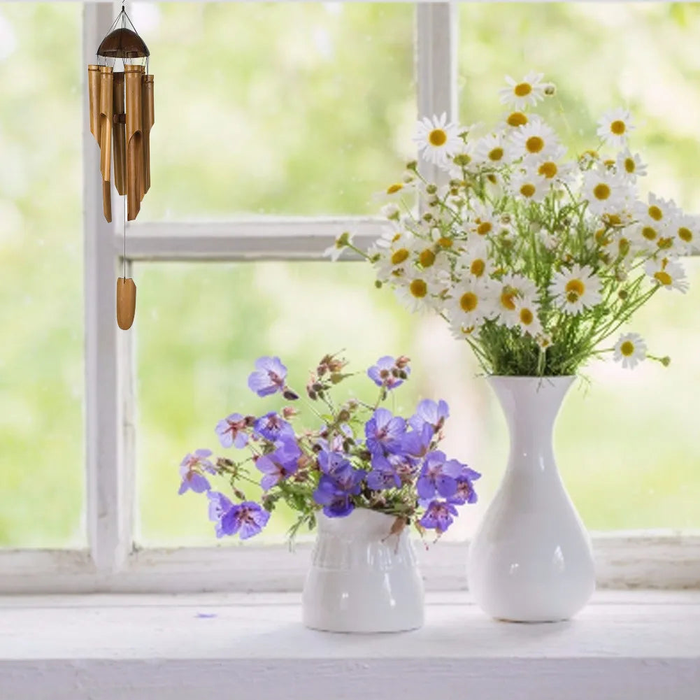 Bamboo Wind Chimes Big Bell Tube Coconut Wood Handmade Indoor and Outdoor Wall Hanging Wind Chime Decorations Gift