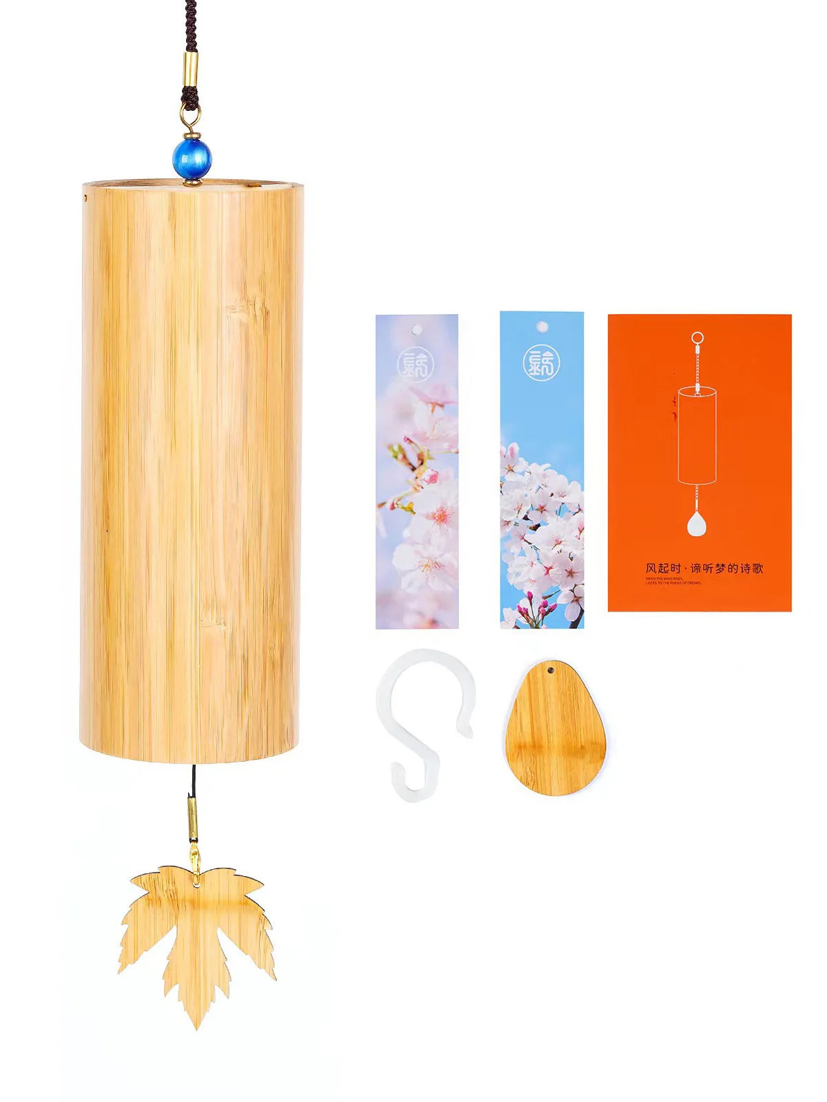 Bamboo Windchime Furin Wind Chime 8 Notes Rod Chord Crafted Bell for Outdoor Garden Decor Patio Home Zen Decoration Meditation