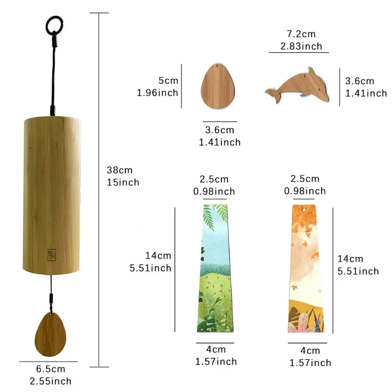 Home Bamboo Wind Chimes Windchime Windbell for Outdoor Garden Decoration Zen Meditation Relaxation Chord Hanging Wind Chimes