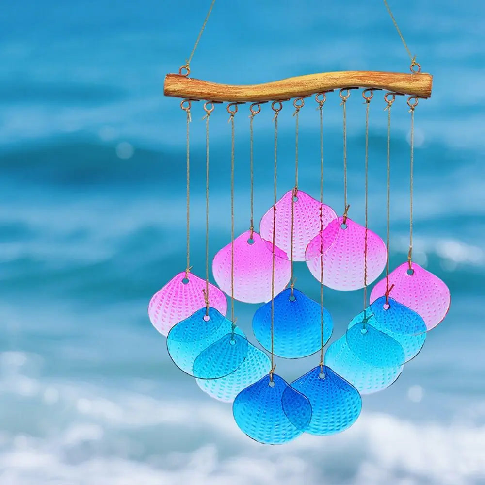 Creative Fish Shaped Wind Chime Crafts Colorful Colored Glass Wind Chime Exquisite Shell Light Collection Pendant Beach Parties