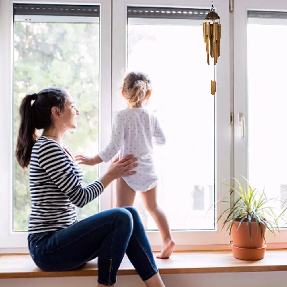 Bamboo Wind Chimes Big Bell Tube Coconut Wood Handmade Indoor and Outdoor Wall Hanging Wind Chime Decorations Gift