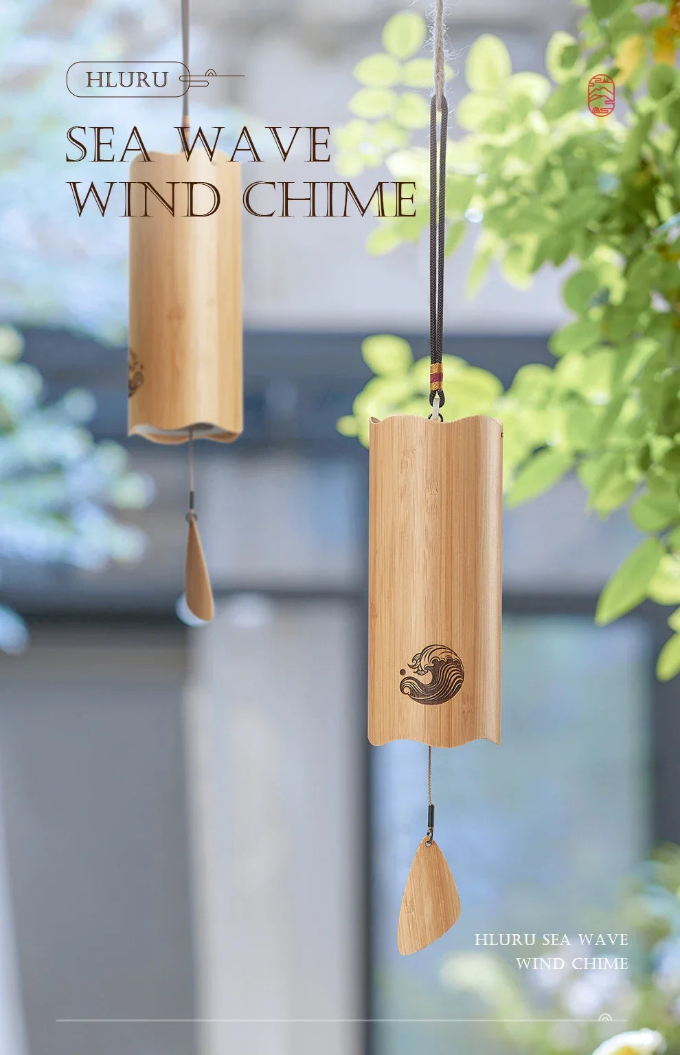 Hluru Windbell Bamboo Wind Chime 8 Tone Rods C G Am Dm Chord Windchimes for Zen Meditation Home Garden Patio Hanging Ornaments