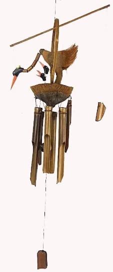 WorldBazzar Hand Carved Large Beautiful Bamboo Wood Bobbing GOONIE with Babies NEST Bird Wind Chime, Brown,red, Yellow, Balck, White
