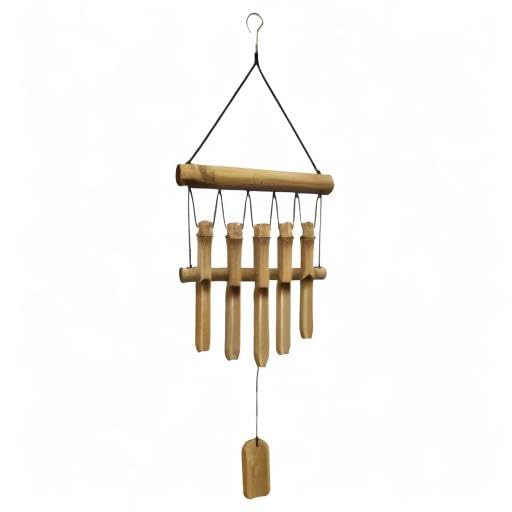 Small Simple Bamboo Wind Chimes Outdoor, 5 Tubes Single Row, Gifts for Mom/Grandma/Women, Garden Lawn Yard Decor 23"