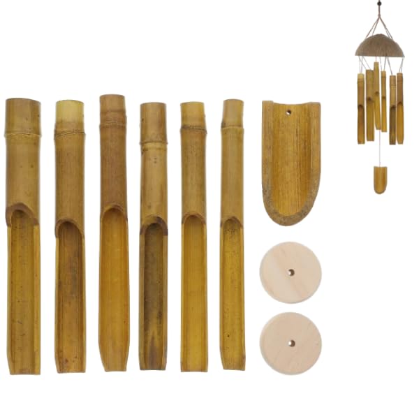 POPETPOP 1 Set Bamboo Wind Chimes Kit: DIY Outdoor Wooden Wind Chime Tubes with Blocks and Clappers for Garden, Patio, Home Decor - 7.9 Inch