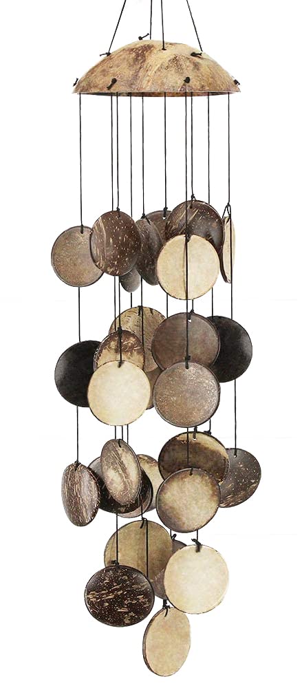Coconut Shell Wind Chimes Outdoor, Handmade Wooden Wind Chimes Bamboo for Outside, Half Coconut Wood Top, Low Deep Tone Wooden Chimes Outdoor Indoor Home Décor 29 inch