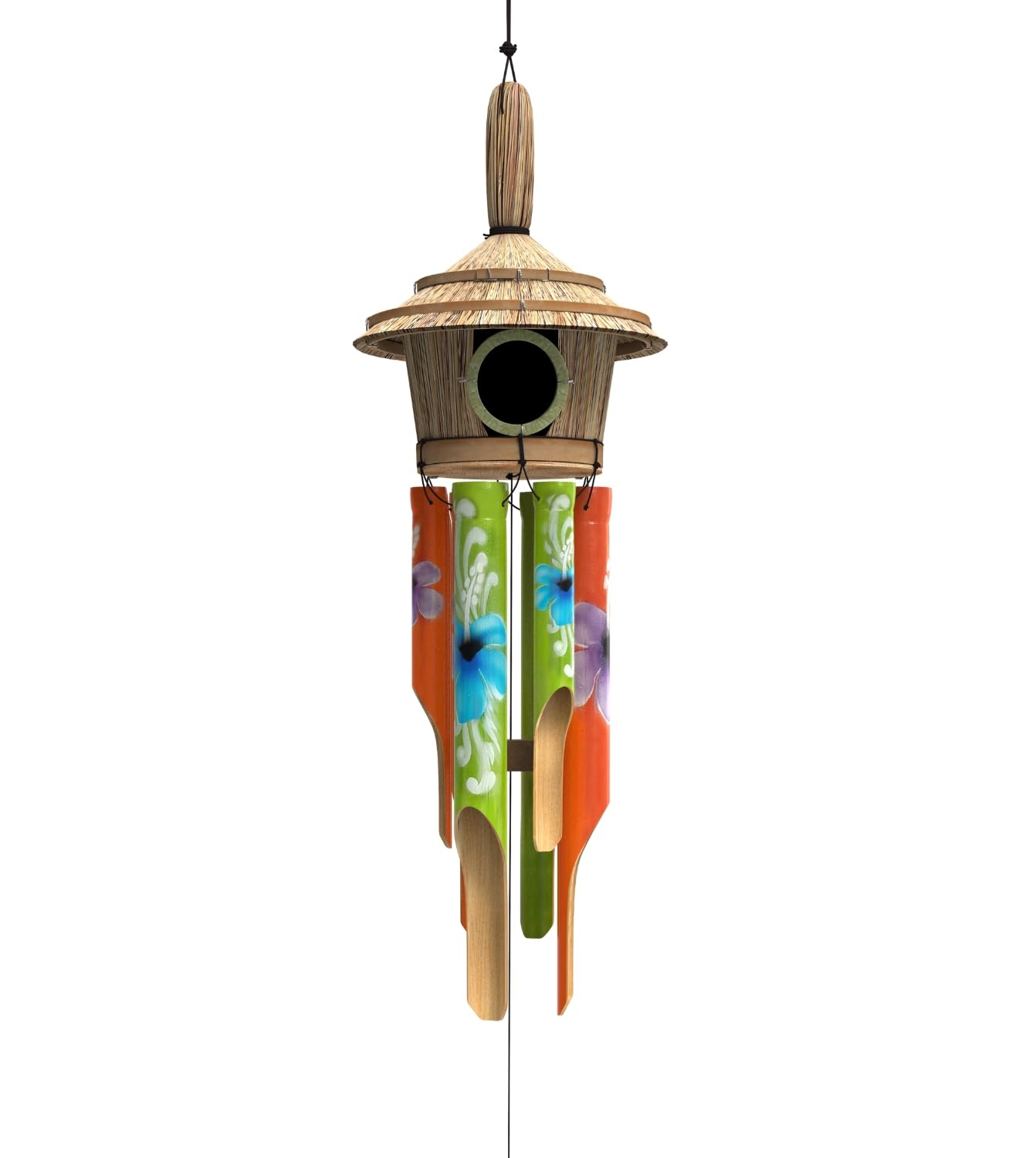 Nalulu House Bamboo Wind Chimes - Outside Outdoor Wooden Windchimes with Birdhouse, Handcrafted with Calming Deep Tones, Perfect Home Decor or Gift for Him and Her