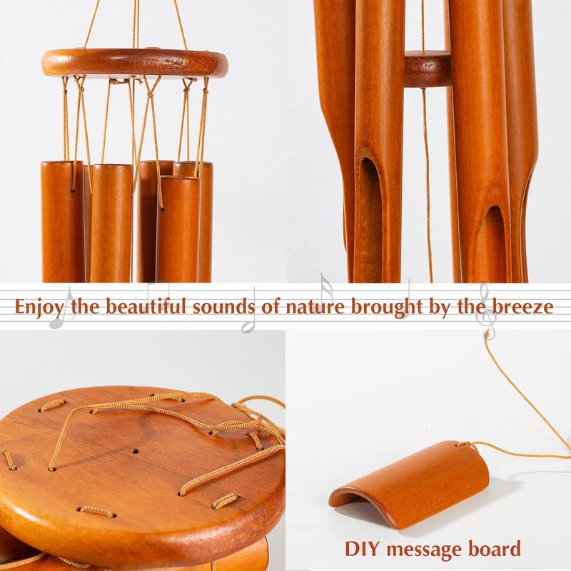 Sansnow Wooden Wind Chimes Outdoor/Indoor, Natural Bamboo Wind Chimes with Beautiful Deep Tone for Garden/Home Decor 30 Inches, Brown