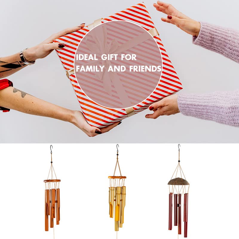 Sansnow Wooden Wind Chimes Outdoor/Indoor, Natural Bamboo Wind Chimes with Beautiful Deep Tone for Garden/Home Decor 30 Inches, Brown