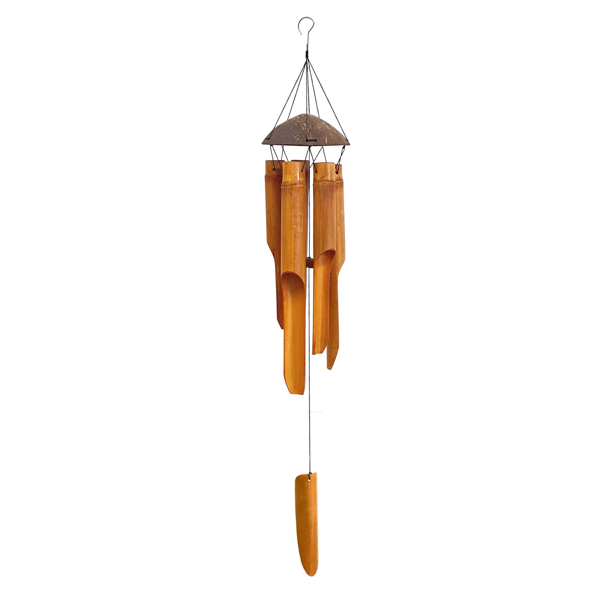 Handmade Wind Chimes 5 Bamboo Bell Tubes, Half Coconut Wood Top, Low Deep Tone Wooden Chimes Outdoor Indoor Home Décor 25 inch