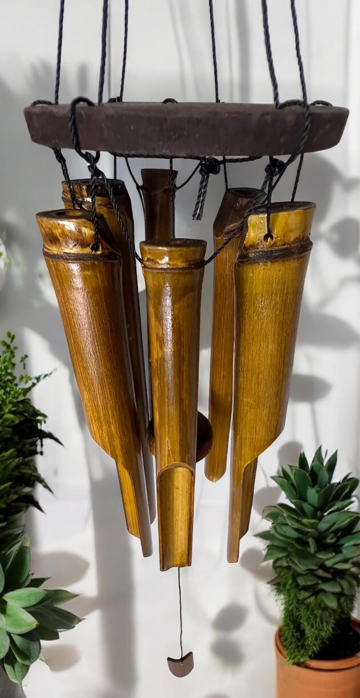 Spiritual Tree of Life Bamboo Windchimes – Wood Hanging Outdoor Garden Patio Porch Décor – Relaxing Peaceful Calming Tones – 43” Overall Windchime Length