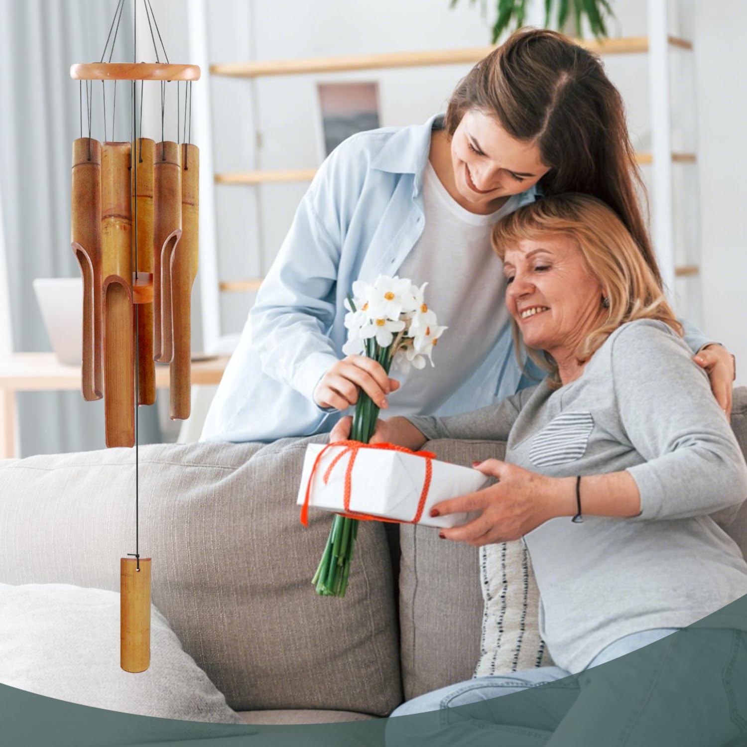 Bamboo Wind Chimes for Outside,Wooden Wind Chimes with Melody Soothing Tone,32" Classic Zen Bamboo Windchime for Porch Patio Garden or Indoor(Dark Brown)