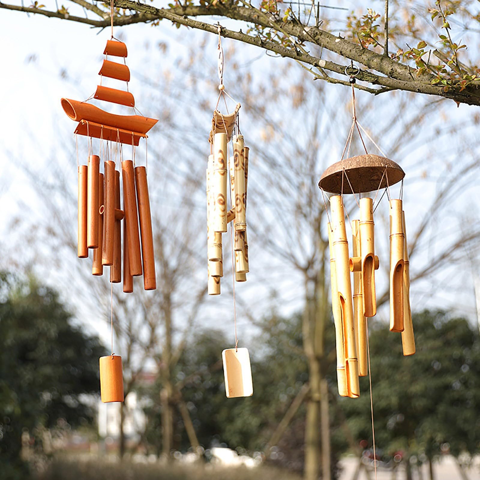 27 inch Handmade Bamboo Wind Chimes for Outside, Wooden Windchimes, Home Decor for Outdoors & Indoors, Patio Lawn Garden (B)