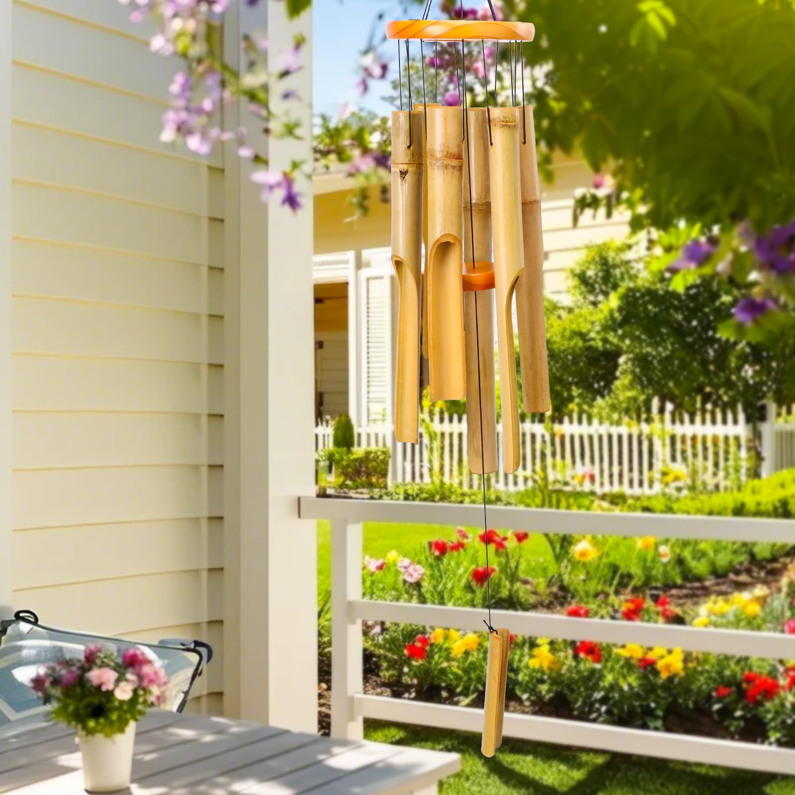 MUMTOP Bamboo Wind Chimes for Outside-Wooden Wind Chime - 31 Inch Bamboo Chimes for Outdoors,Patio,Garden,Yard,Home,Tree Decor