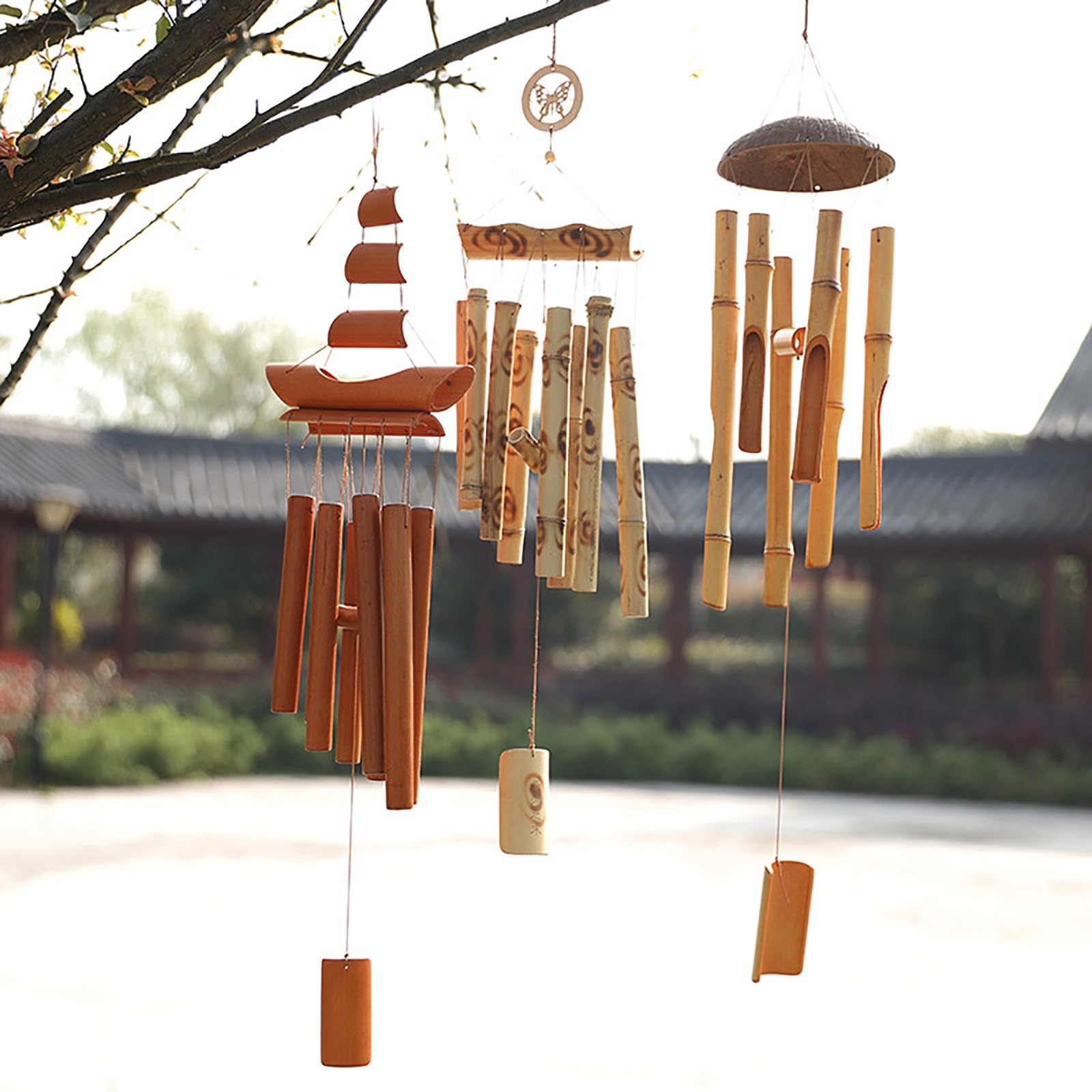 27 inch Handmade Bamboo Wind Chimes for Outside, Wooden Windchimes, Home Decor for Outdoors & Indoors, Patio Lawn Garden (B)