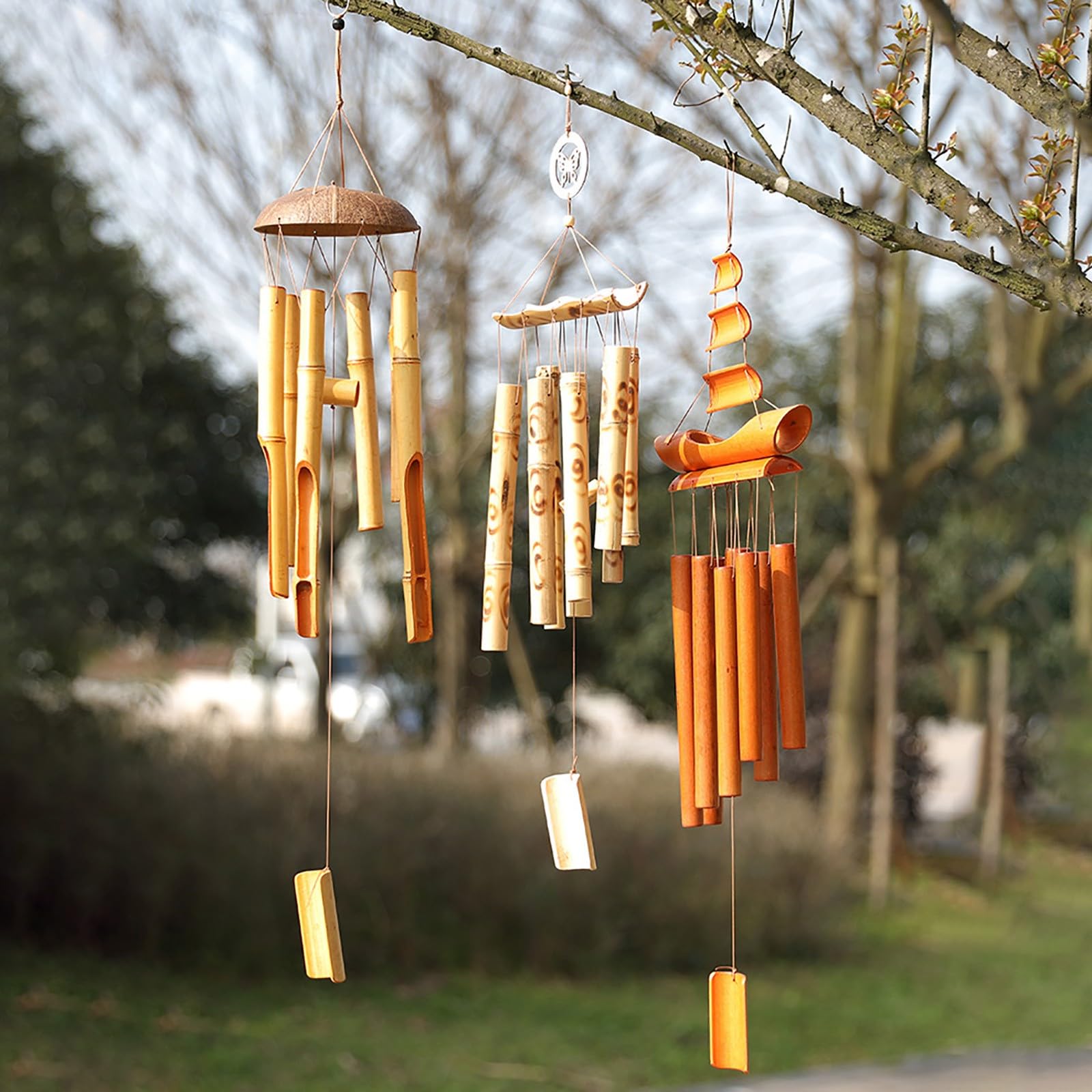 27 inch Handmade Bamboo Wind Chimes for Outside, Wooden Windchimes, Home Decor for Outdoors & Indoors, Patio Lawn Garden (B)