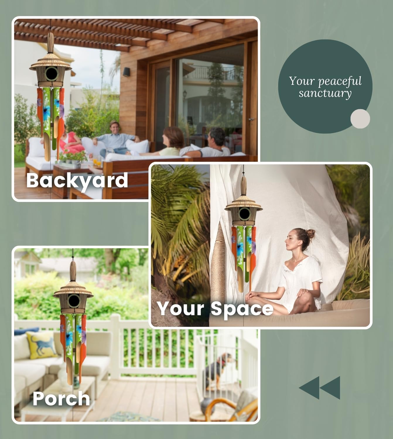 Nalulu House Bamboo Wind Chimes - Outside Outdoor Wooden Windchimes with Birdhouse, Handcrafted with Calming Deep Tones, Perfect Home Decor or Gift for Him and Her