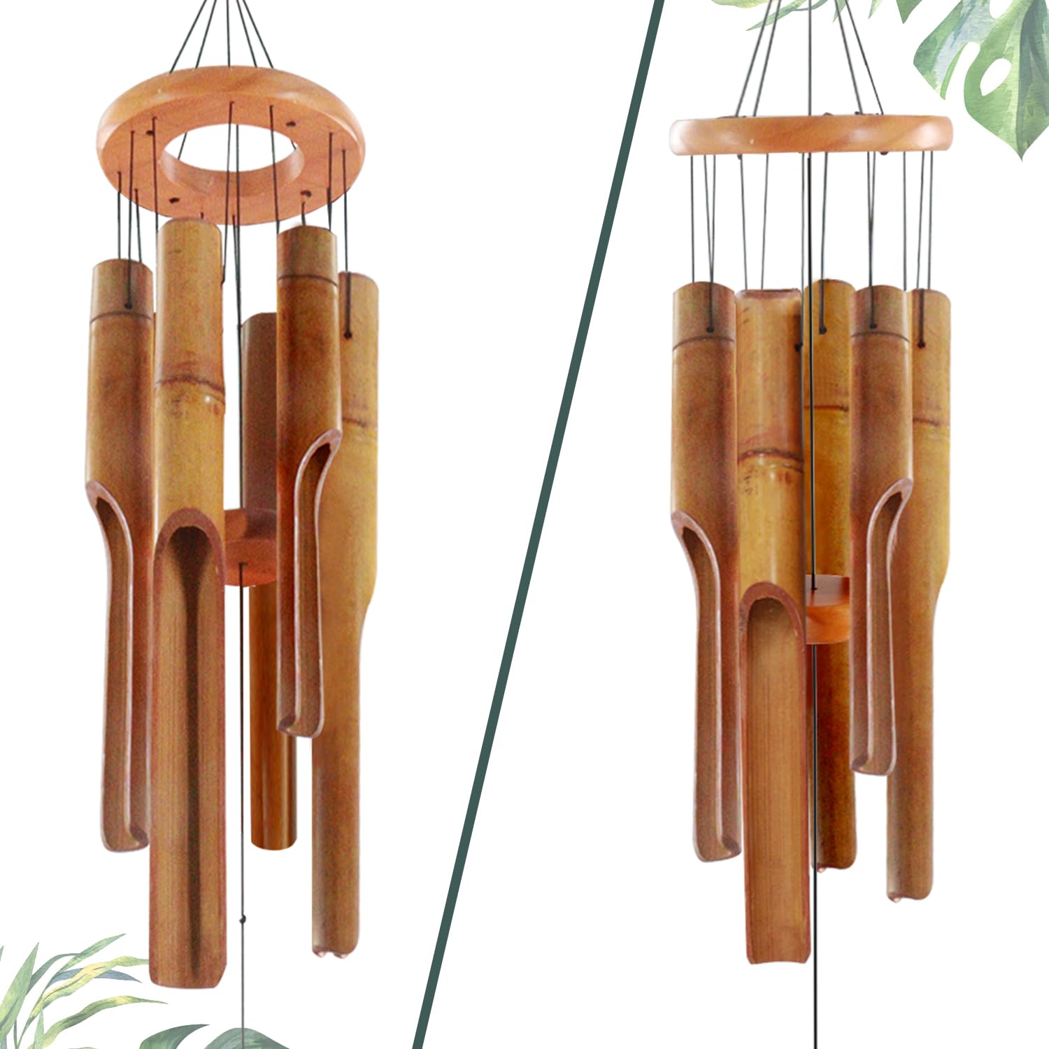 Bamboo Wind Chimes for Outside,Wooden Wind Chimes with Melody Soothing Tone,32" Classic Zen Bamboo Windchime for Porch Patio Garden or Indoor(Dark Brown)