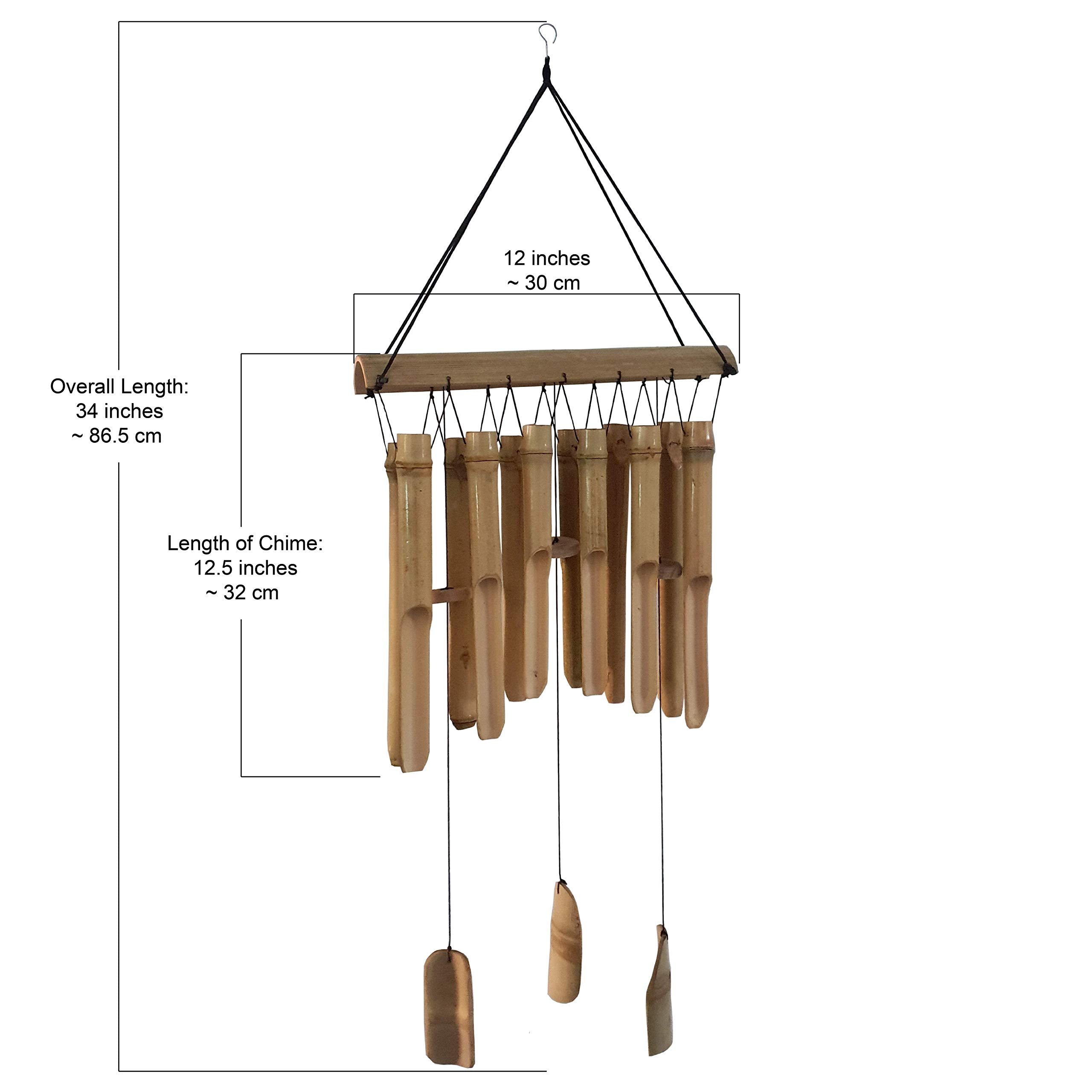 Large Simple Bamboo Wind Chimes, 12 Tubes Double Row, Patio Garden Home Décor, Handmade Natural Beautiful Sound 34 inch