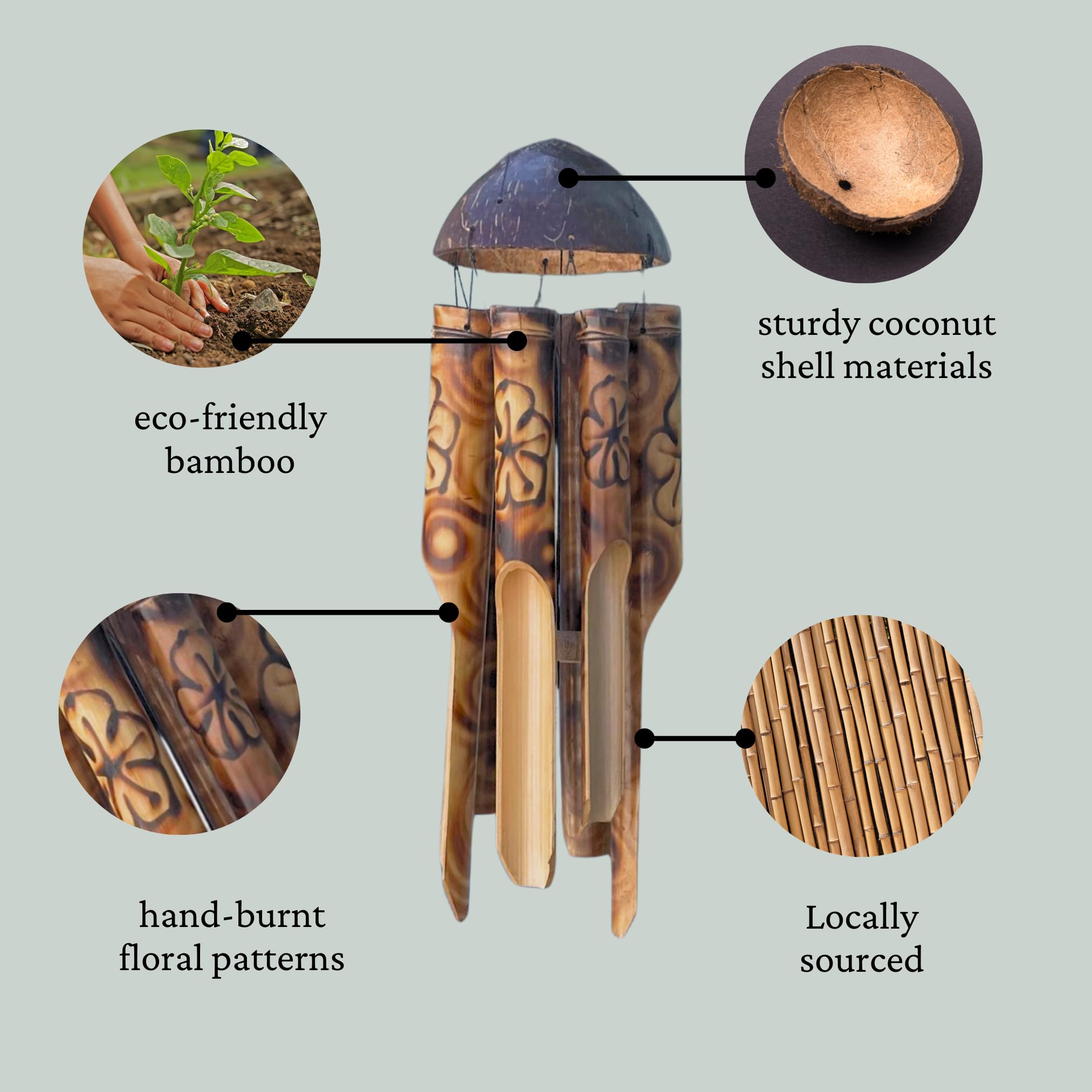 Solange & Frances Bamboo Wind Chimes for Outside, Ideal Gifts for Women, Wooden Wind Chimes for Outside, Wood Chimes for Outdoors, Beach Windchimes, Birthday Gift idea, Gifts for Mom