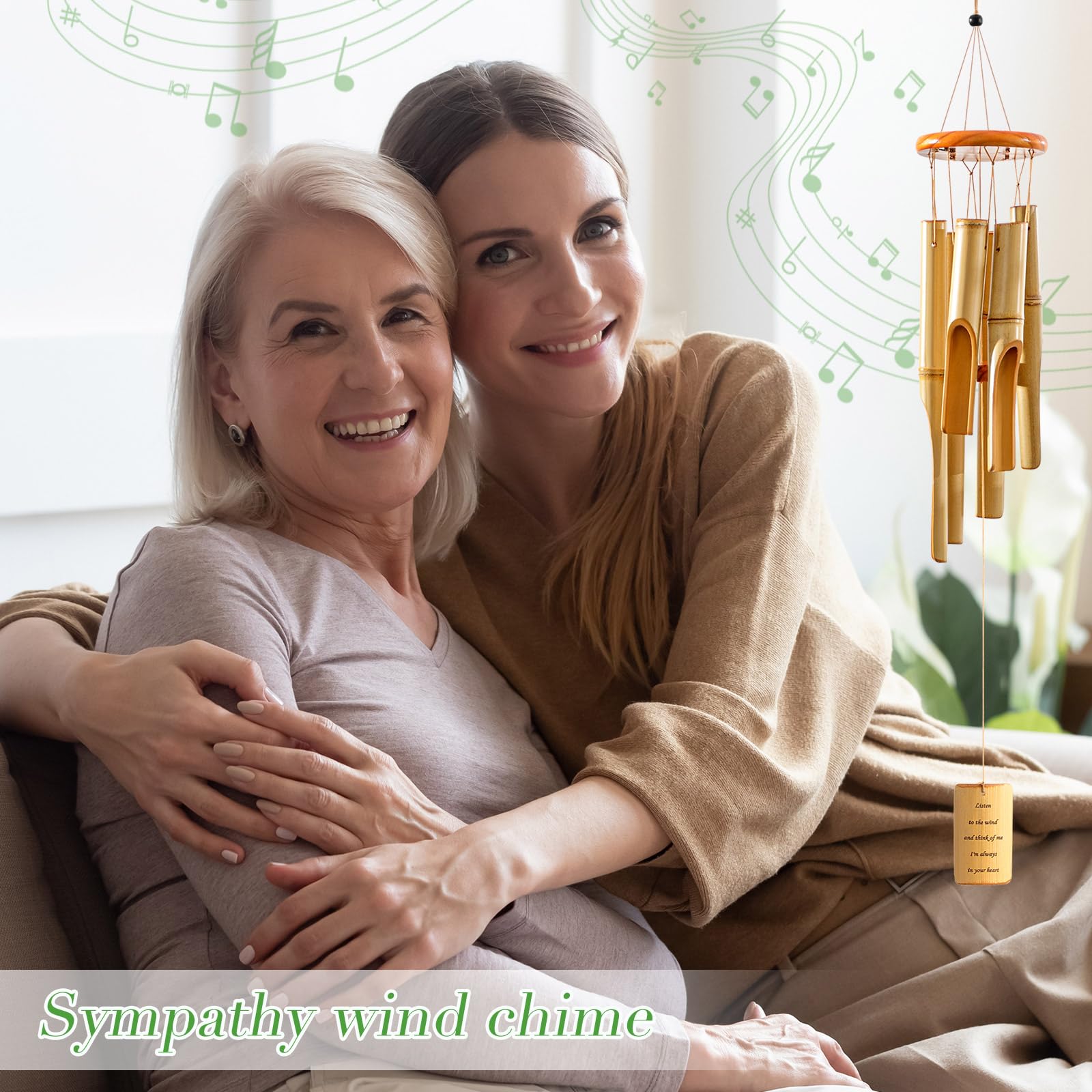 Weysat Bamboo Memorial Sympathy Wind Chimes for Loss of Loved One, Outdoor Wooden Wind Chime with Deep Tone for Patio, Garden, Home or Outdoor
