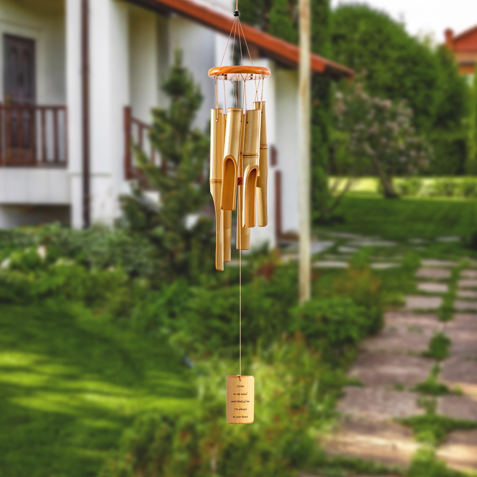 Weysat Bamboo Memorial Sympathy Wind Chimes for Loss of Loved One, Outdoor Wooden Wind Chime with Deep Tone for Patio, Garden, Home or Outdoor