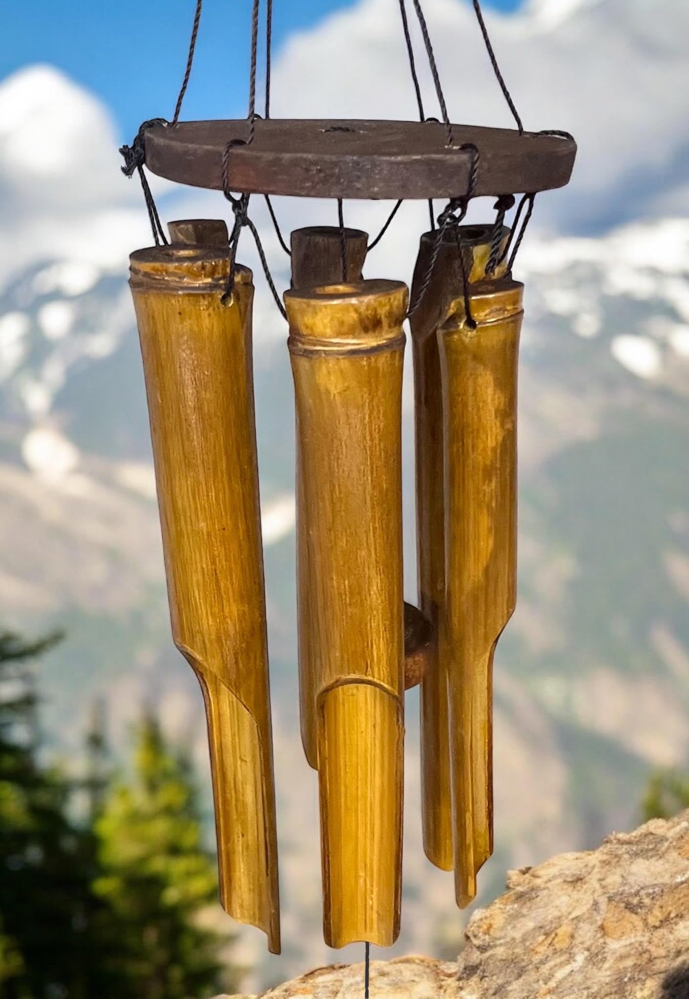 Spiritual Tree of Life Bamboo Windchimes – Wood Hanging Outdoor Garden Patio Porch Décor – Relaxing Peaceful Calming Tones – 43” Overall Windchime Length