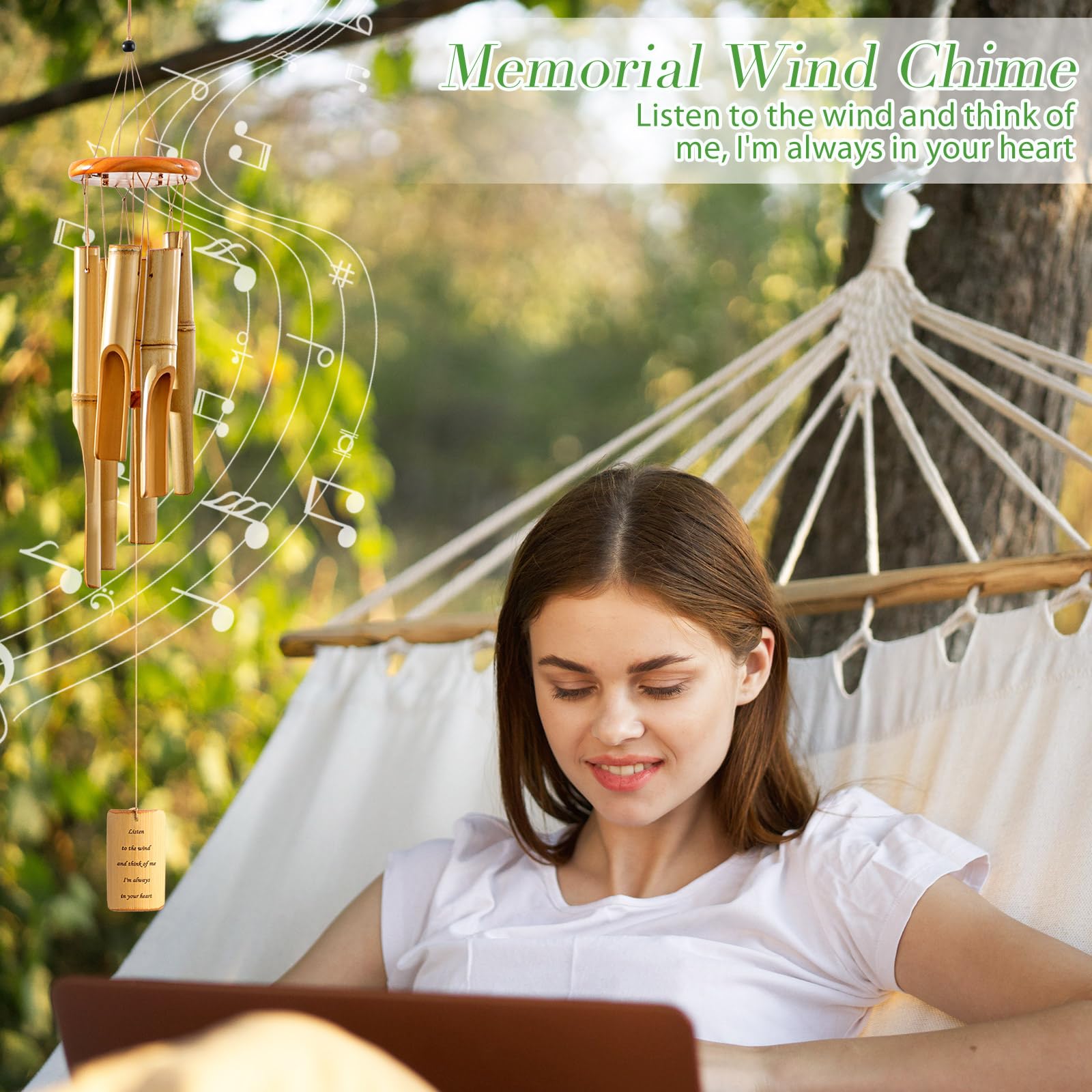 Weysat Bamboo Memorial Sympathy Wind Chimes for Loss of Loved One, Outdoor Wooden Wind Chime with Deep Tone for Patio, Garden, Home or Outdoor