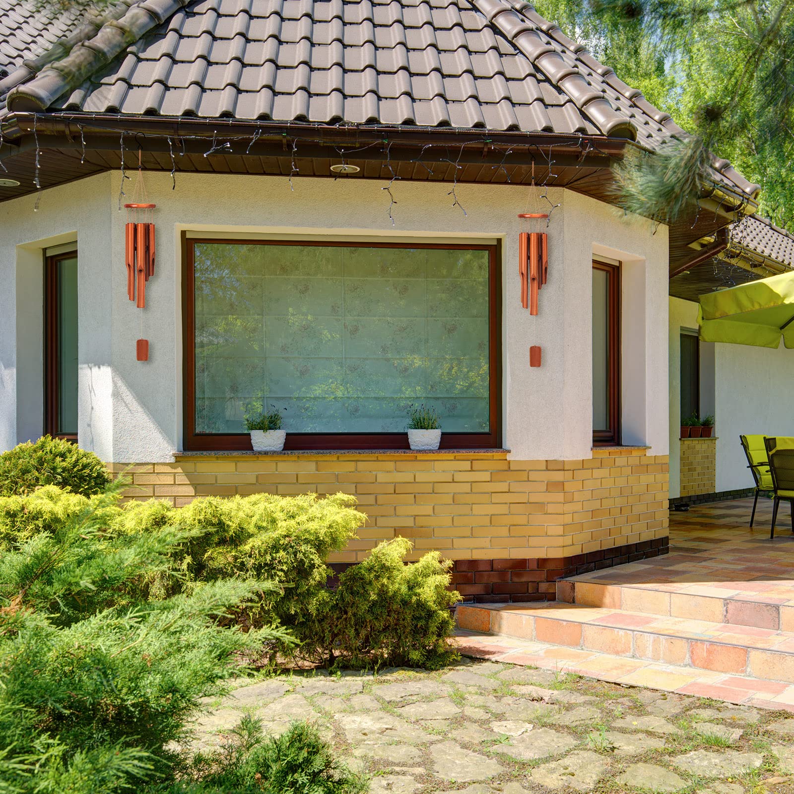 Vinsot 2 Pieces Bamboo Wind Chimes for Outside 30 Inches Wooden Classic Zen Rustic Chimes Deep Tone with Wind Catcher for Relaxation Patio Garden Indoor (Classic Bamboo)