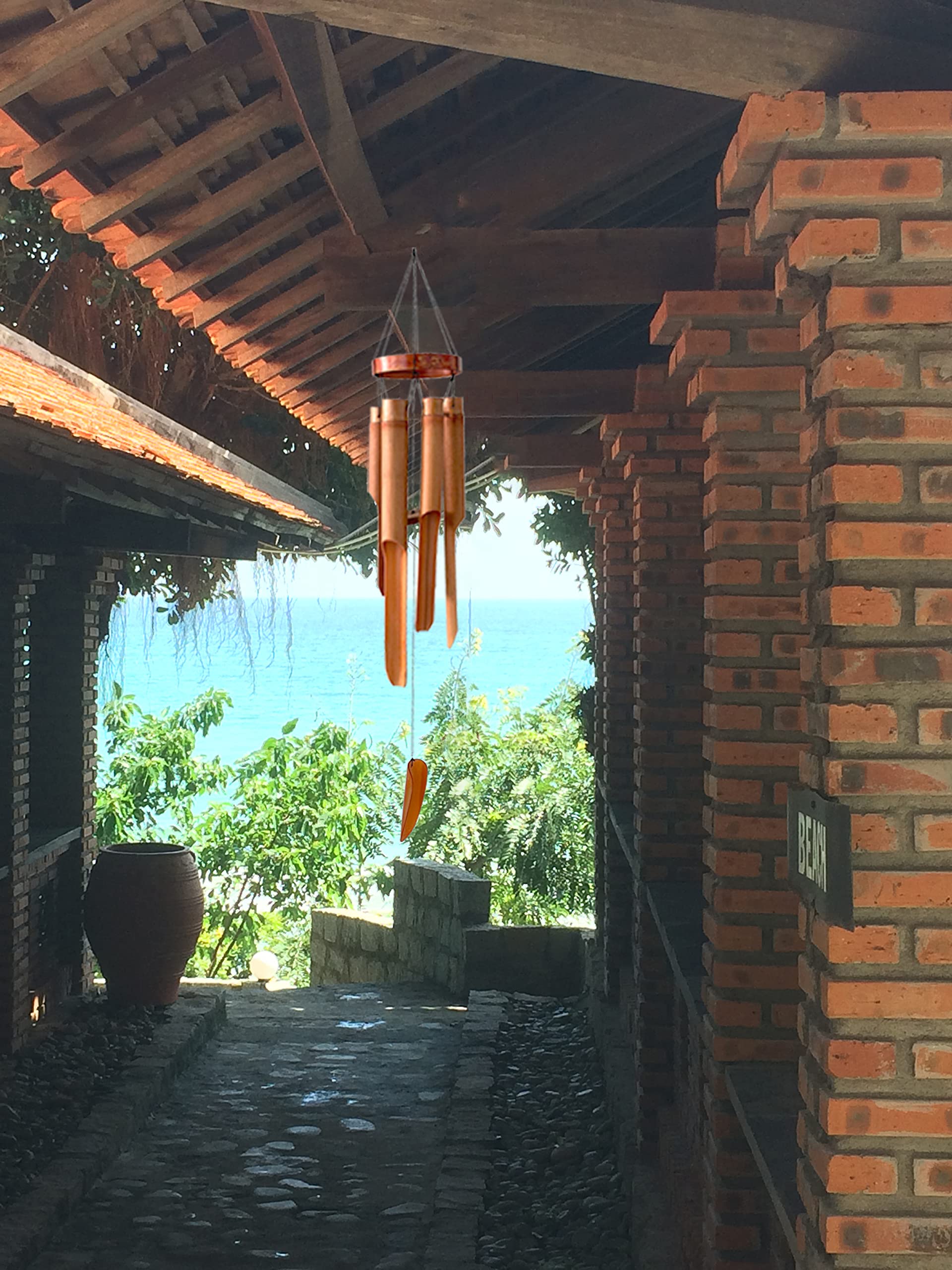 Ankinte Classic Bamboo Wind Chimes with Circle Top, Wood Wooden Wind Chimes Outdoor, Deep Tone Soothing Sound (27)