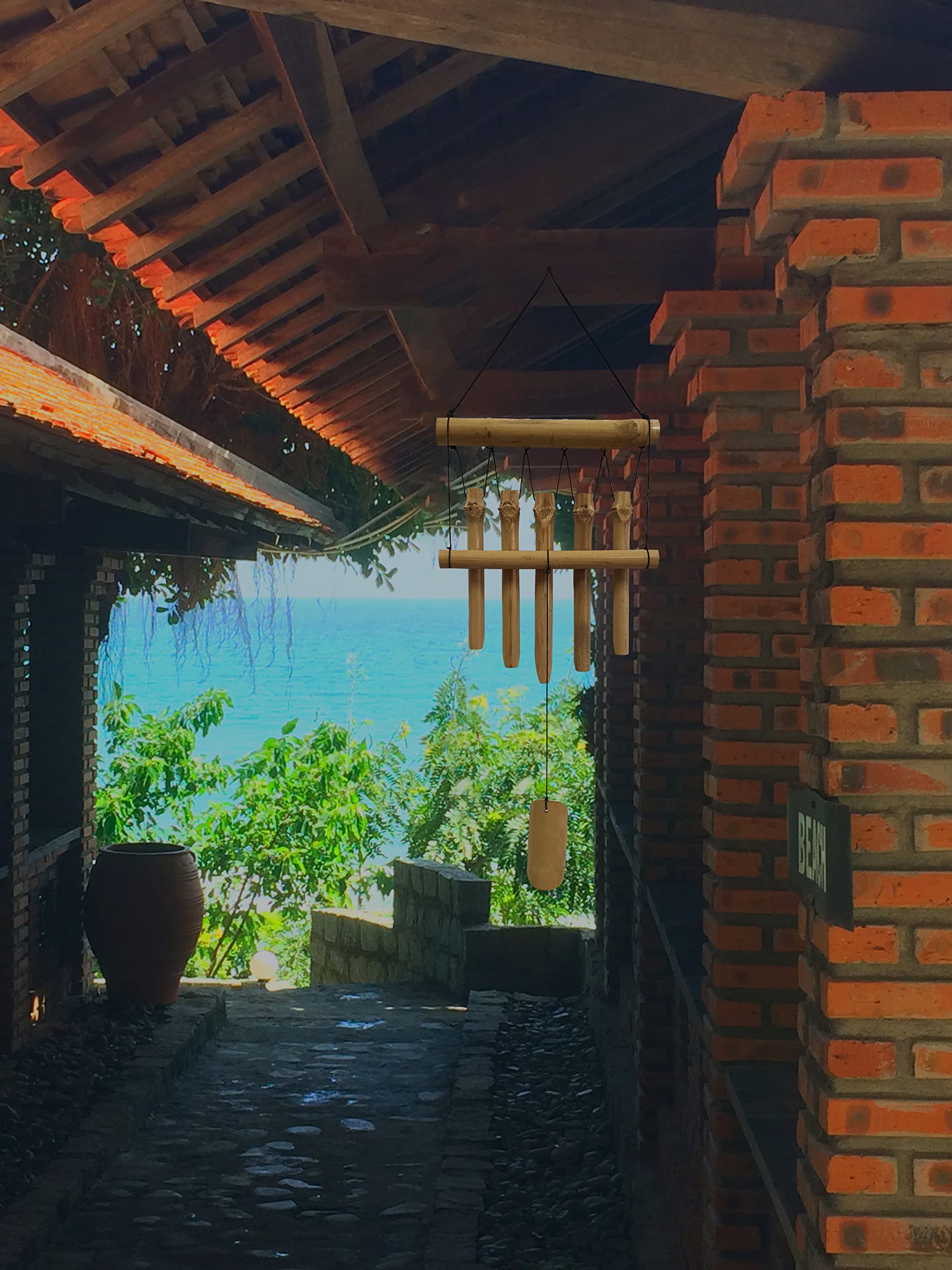 Small Simple Bamboo Wind Chimes Outdoor, 5 Tubes Single Row, Gifts for Mom/Grandma/Women, Garden Lawn Yard Decor 23"