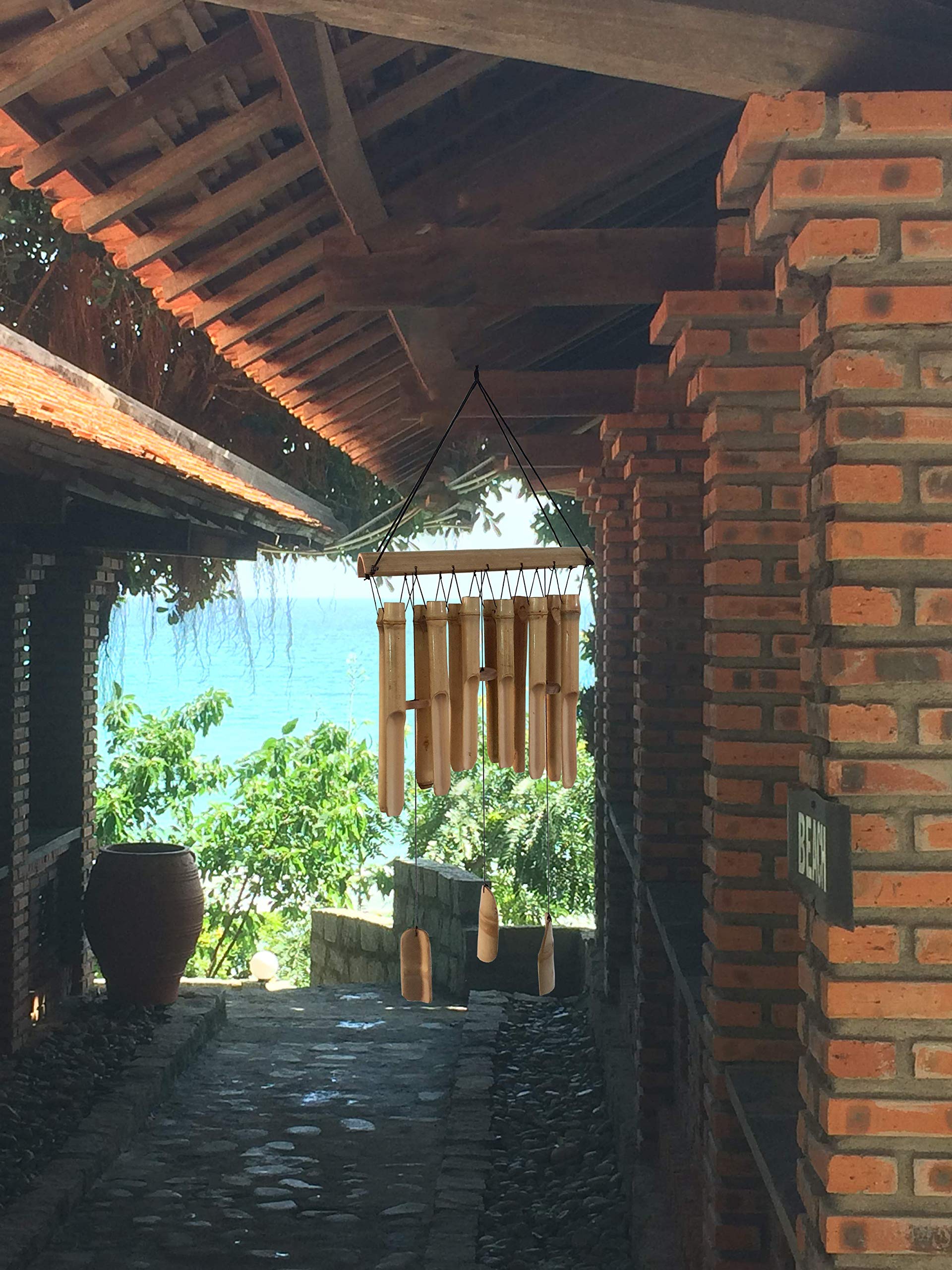 Large Simple Bamboo Wind Chimes, 12 Tubes Double Row, Patio Garden Home Décor, Handmade Natural Beautiful Sound 34 inch