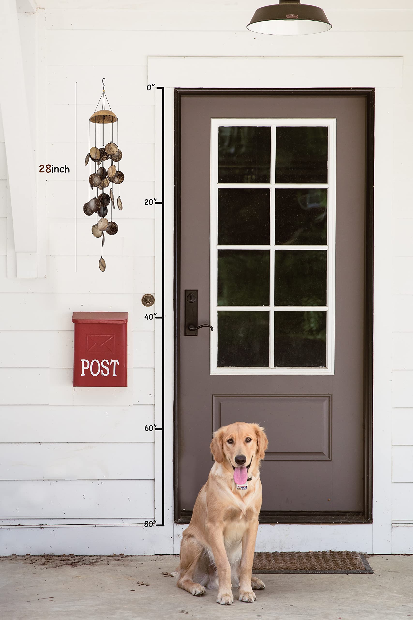 Coconut Shell Wind Chimes Outdoor, Handmade Wooden Wind Chimes Bamboo for Outside, Half Coconut Wood Top, Low Deep Tone Wooden Chimes Outdoor Indoor Home Décor 29 inch