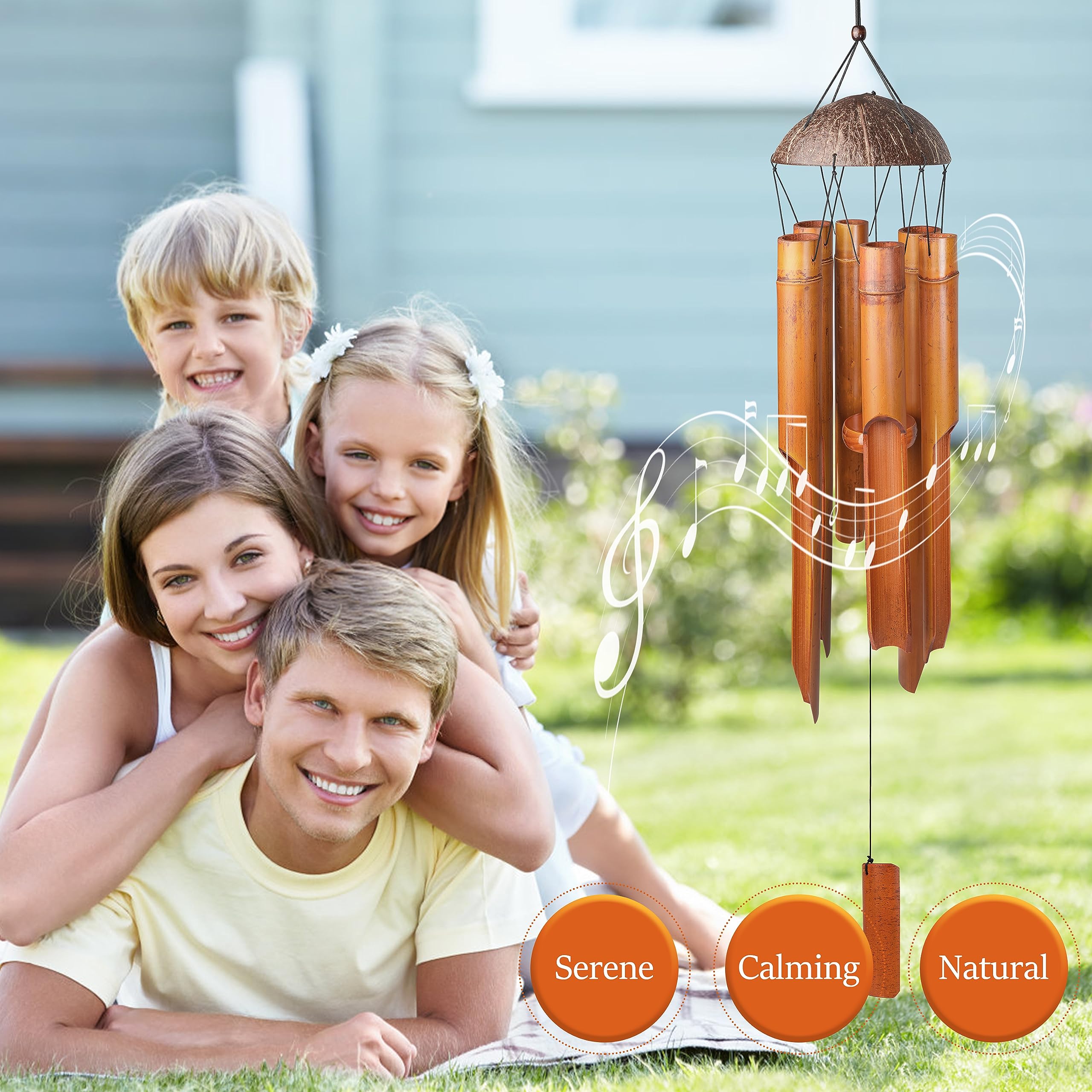 38" Bamboo Wind Chimes 6 Pipes, Handcrafted Bamboo Wind Chime Bring a Unique and Soothing Melody, Create a Zen Atmosphere for Outdoor Indoor Decor, for Sympathy, Memorial