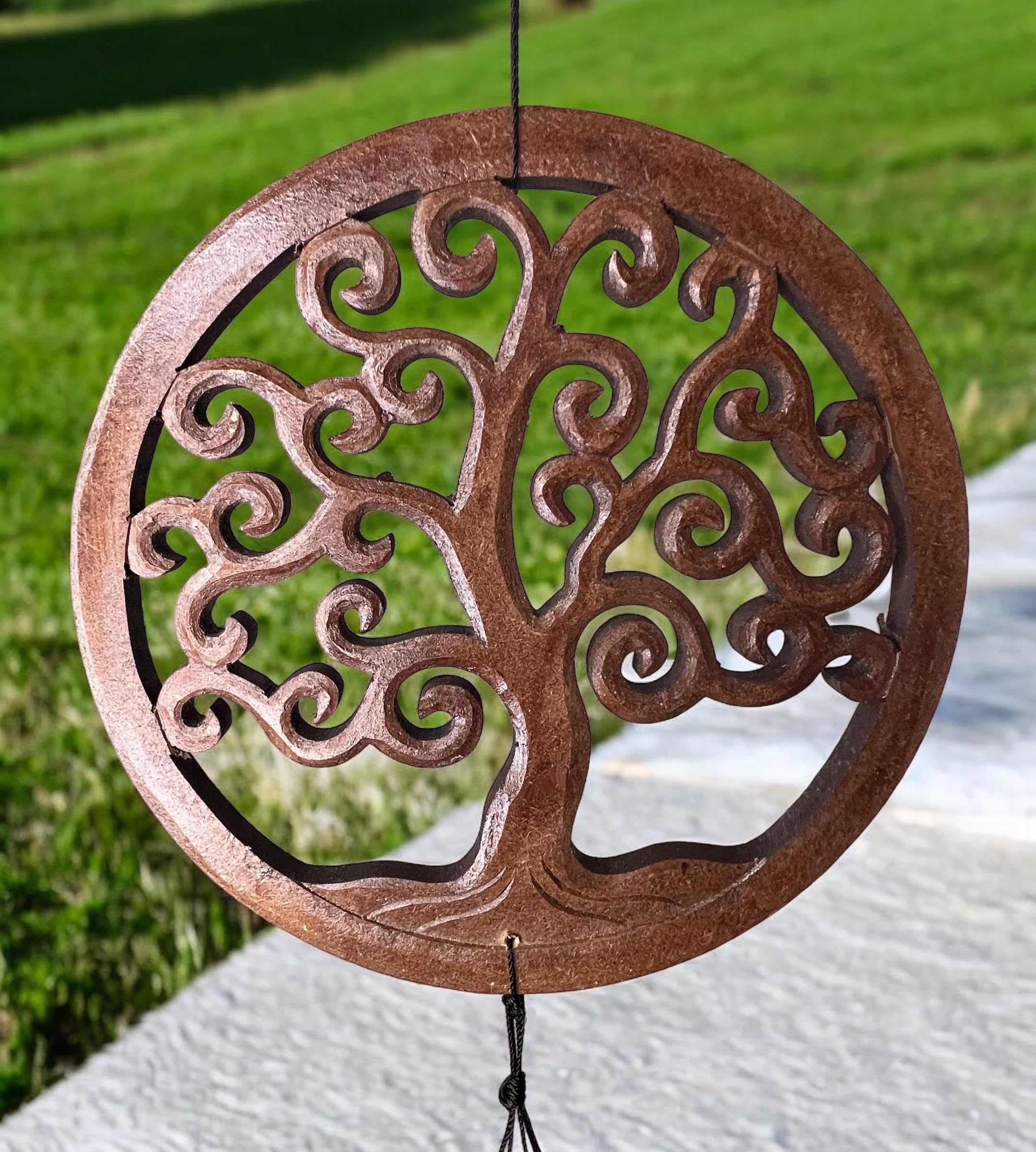 Spiritual Tree of Life Bamboo Windchimes – Wood Hanging Outdoor Garden Patio Porch Décor – Relaxing Peaceful Calming Tones – 43” Overall Windchime Length