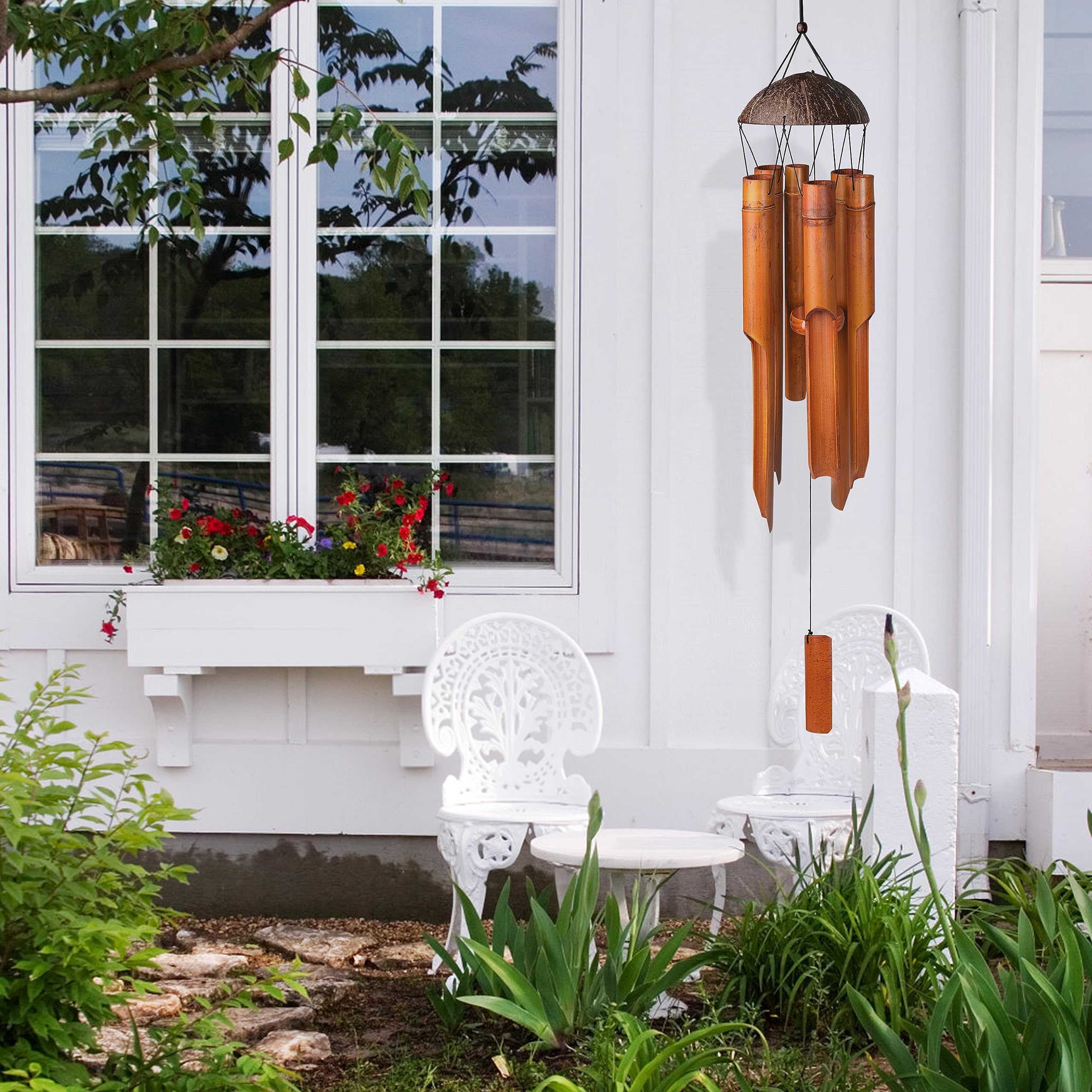 38" Bamboo Wind Chimes 6 Pipes, Handcrafted Bamboo Wind Chime Bring a Unique and Soothing Melody, Create a Zen Atmosphere for Outdoor Indoor Decor, for Sympathy, Memorial