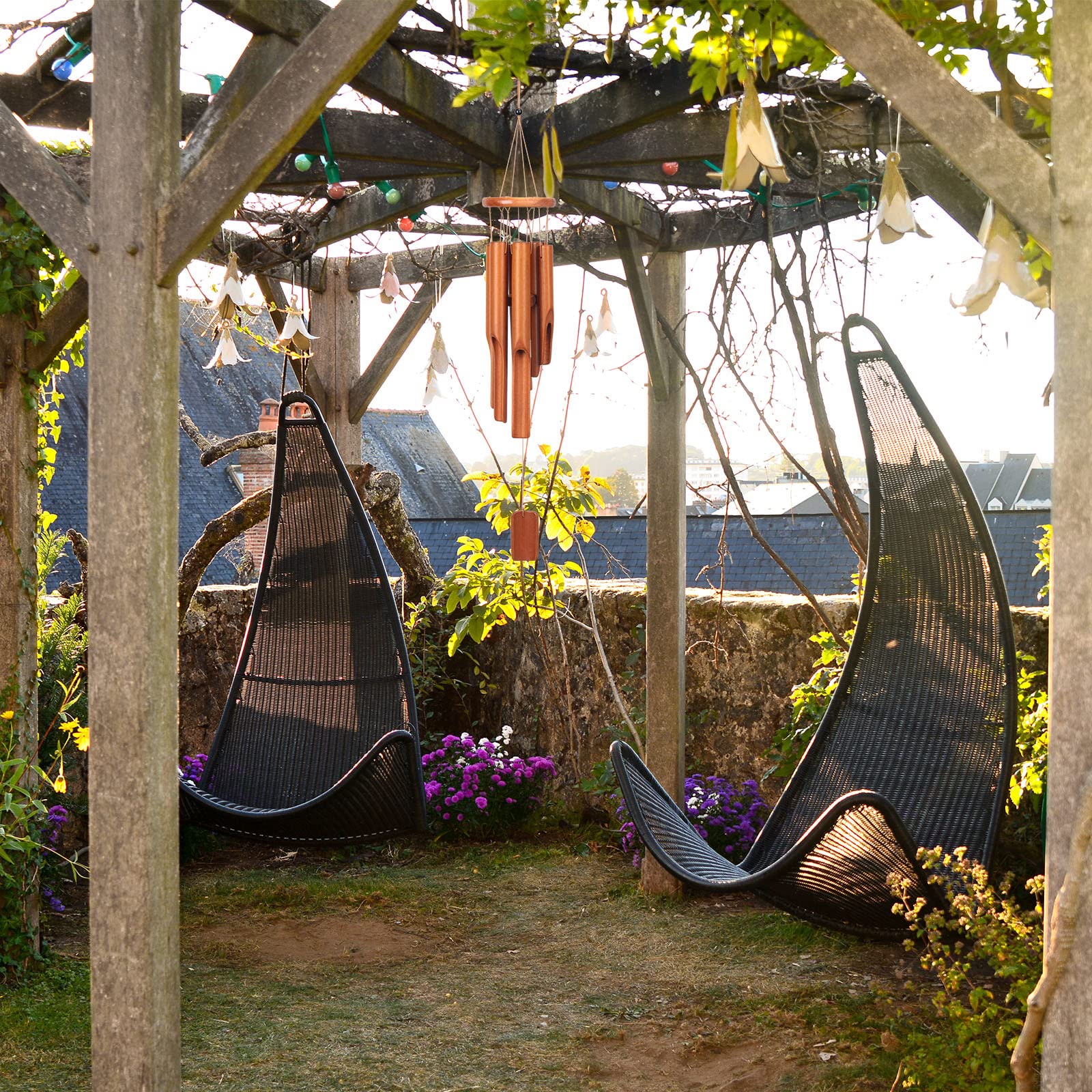 Vinsot 2 Pieces Bamboo Wind Chimes for Outside 30 Inches Wooden Classic Zen Rustic Chimes Deep Tone with Wind Catcher for Relaxation Patio Garden Indoor (Classic Bamboo)