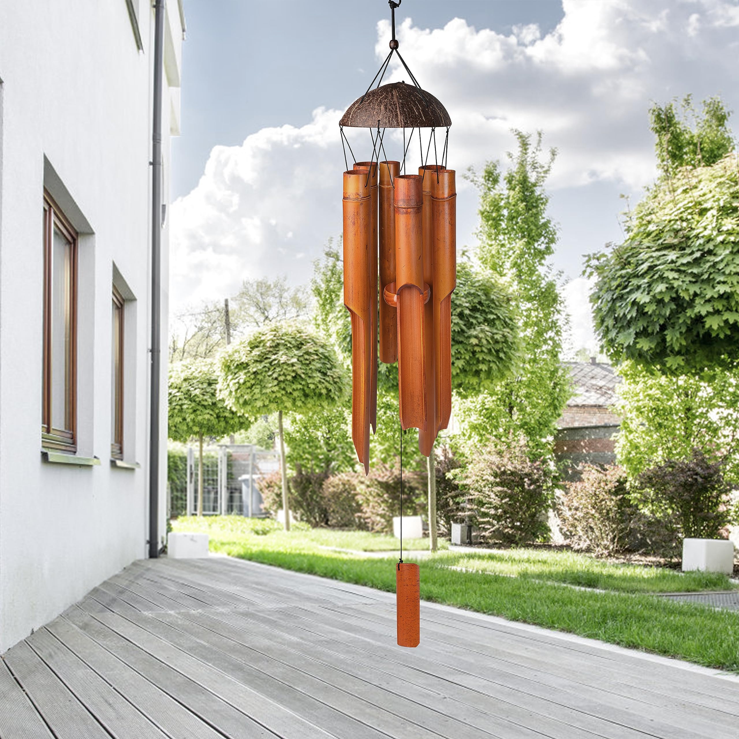 38" Bamboo Wind Chimes 6 Pipes, Handcrafted Bamboo Wind Chime Bring a Unique and Soothing Melody, Create a Zen Atmosphere for Outdoor Indoor Decor, for Sympathy, Memorial