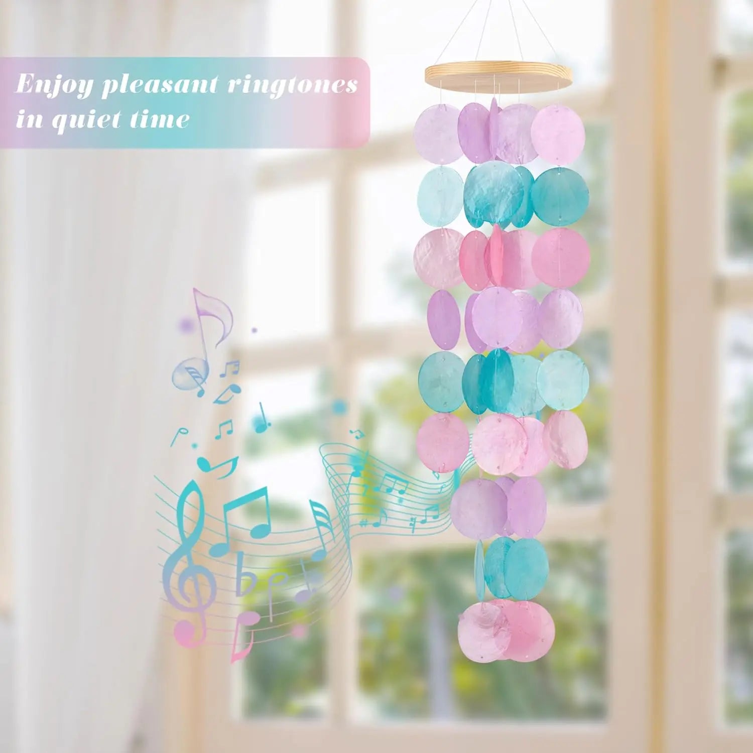 Wind Chimes for Outside Handcrafted Turquoise Capiz Shells Windchime Coastal Style Decor for Indoor/Outdoors Garden Decor