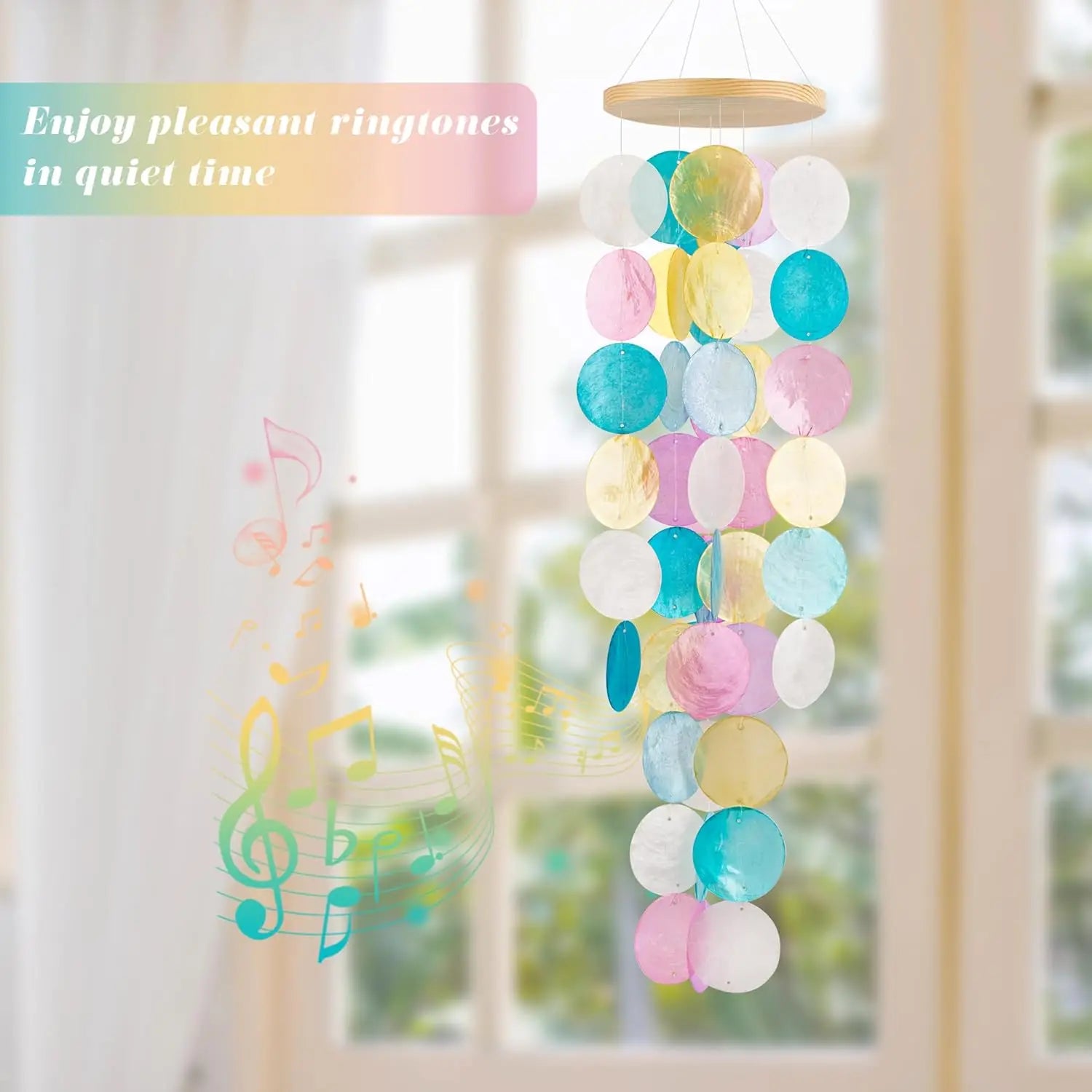 Wind Chimes for Outside - Handcrafted Capiz Shells Windchime Coastal Style Decor for Indoor/Outdoors