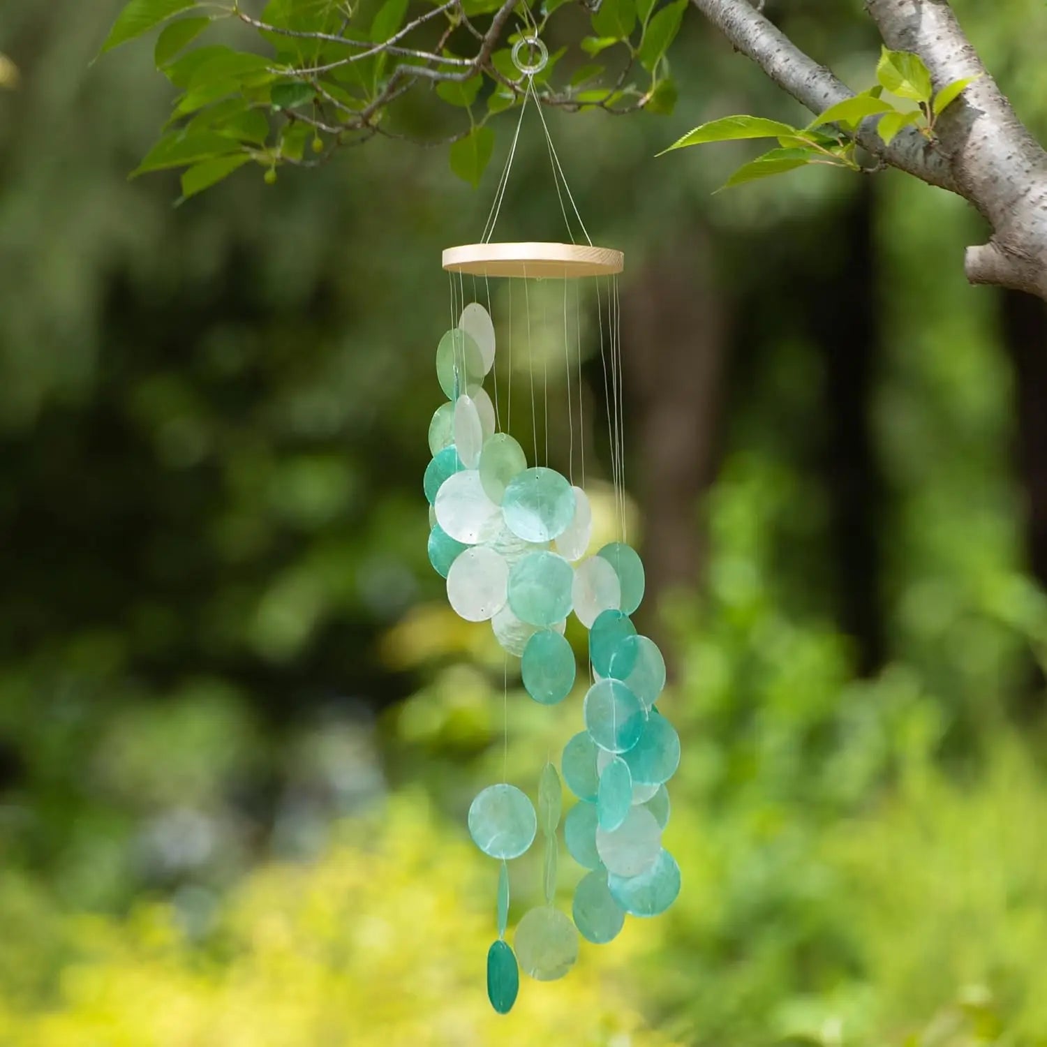 Seashell Wind Chimes for Outside - Handcrafted Spiral Shape Capiz Shells Windchime Coastal Style Decor