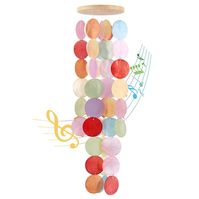 Wind Chimes for Outside - Handcrafted Light Colorful Capiz Shells Windchime Coastal Style Decor for Indoor/Outdoors