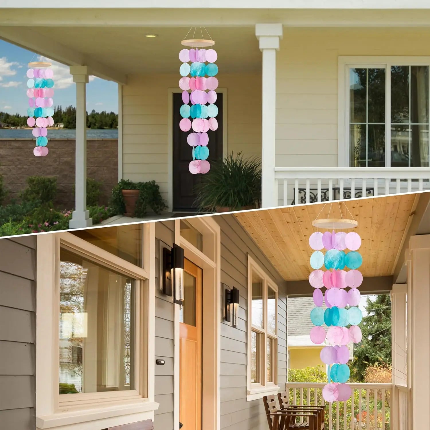 Wind Chimes for Outside Handcrafted Turquoise Capiz Shells Windchime Coastal Style Decor for Indoor/Outdoors Garden Decor