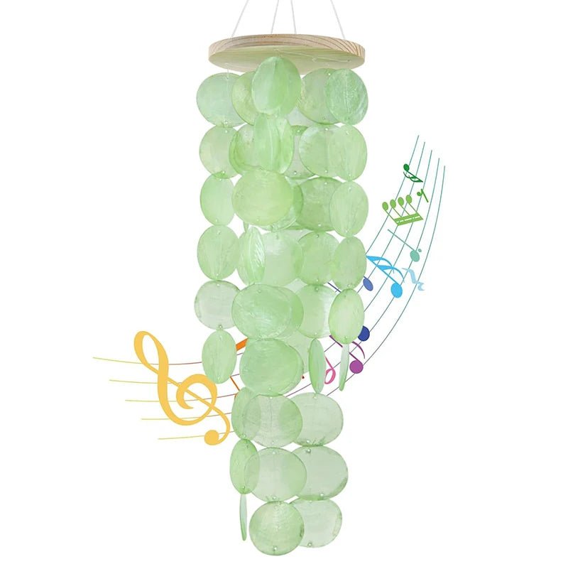 Wind Chimes for Outside, Handcrafted Green Capiz Shells Windchime Coastal Style Decor for Indoor/Outdoors