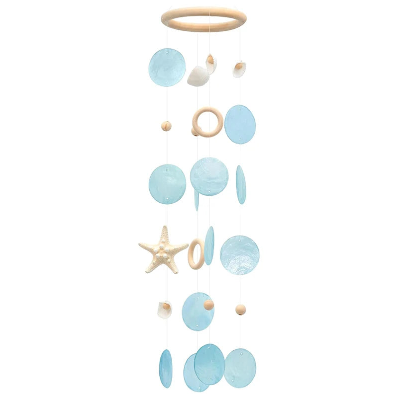 Sea Shells Wind Chimes - Handcrafted Blue Capiz Shells Windchime with Starfish, Coastal Style Decor for Indoor/Outdoors